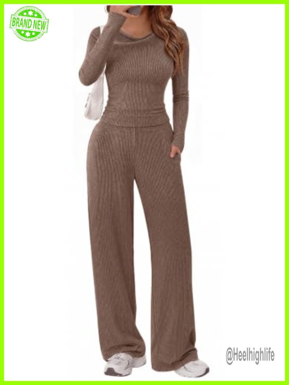 Women's 2 Piece Ribbed Knit Lounge Set with Pockets
